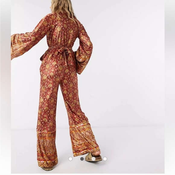 Free People Harper Wide Leg Velvet Jumpsuit - Red Paisley - Size Extra Small XS - Picture 2 of 16